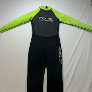 Kids Bare Wetsuit Full Body Neon Lime Green Black Long Sleeve Dive Surf Youth